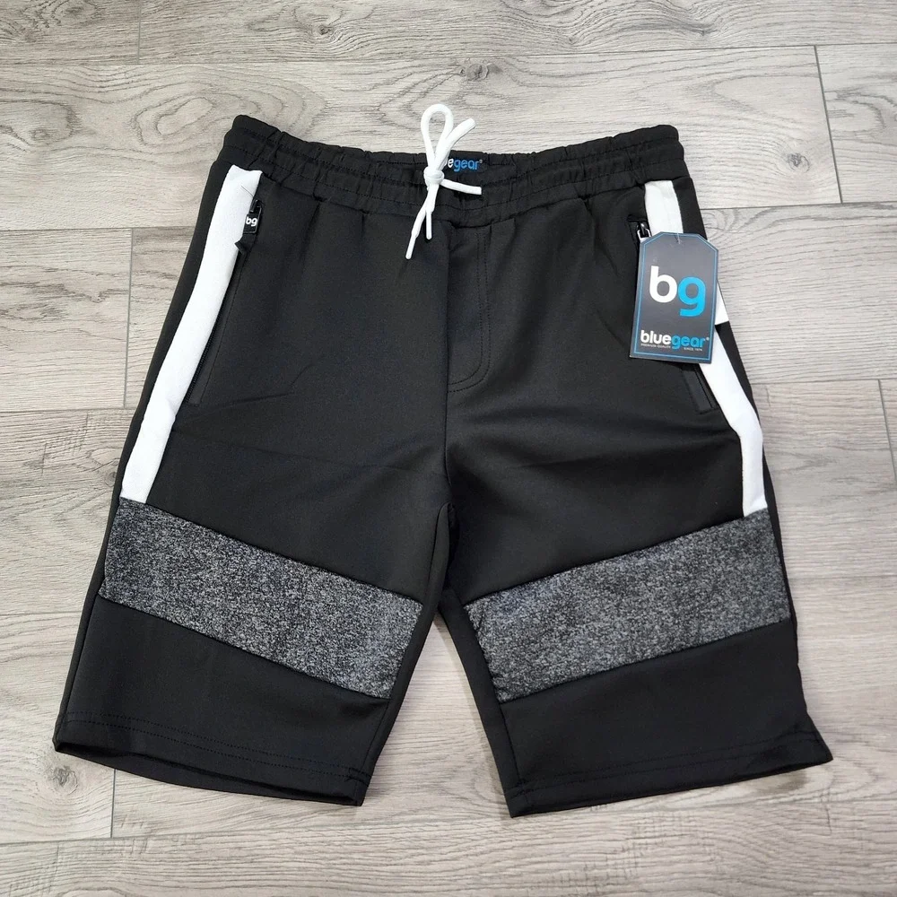 Blue Gear Athletic Sweat Shorts Men M Black White Charcoal Drawstring Cotton NWT